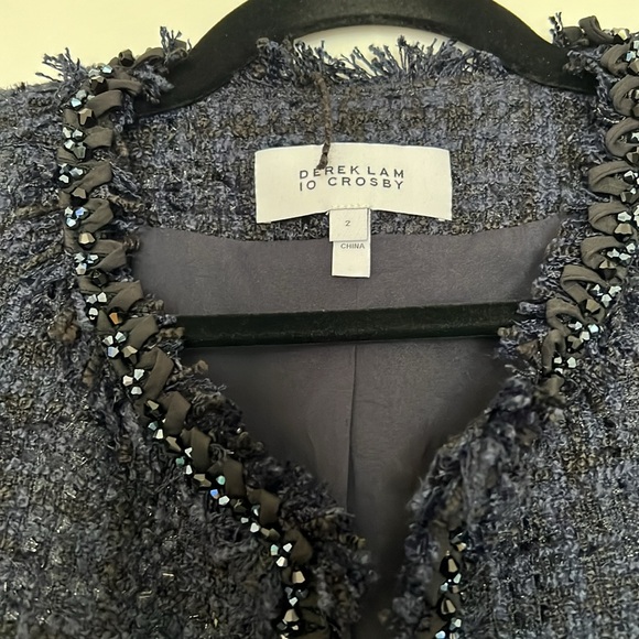 Derek Lam 10 Crosby Navy Tweed Elizabeth Peplum Jacket - Picture 4 of 5